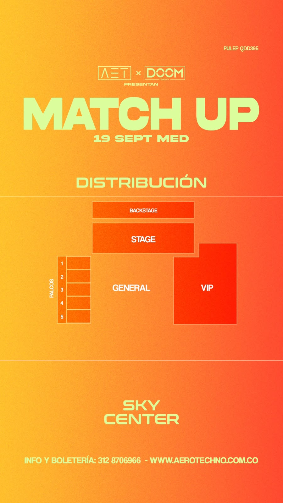 Diagrama de distribuci&oacute;n de zonas: Backstage, Stage, General, VIP y Palcos